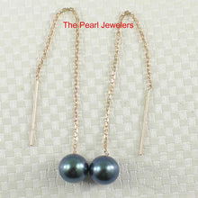 Load image into Gallery viewer, 14K Yellow Gold Black Pearl Threader Chain Earrings