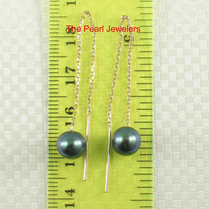 14K Yellow Gold Black Pearl Threader Chain Earrings
