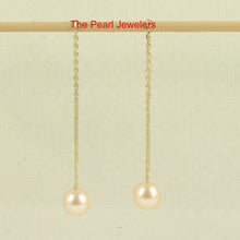 Load image into Gallery viewer, 14K Yellow Gold Peach Pearl Threader Chain Earrings
