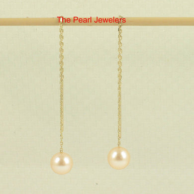 14K Yellow Gold Peach Pearl Threader Chain Earrings