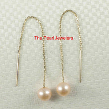 Load image into Gallery viewer, 14K Yellow Gold Peach Pearl Threader Chain Earrings