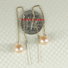 Load image into Gallery viewer, 14K Yellow Gold Peach Pearl Threader Chain Earrings