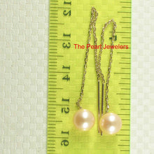 Load image into Gallery viewer, 14K Yellow Gold Peach Pearl Threader Chain Earrings