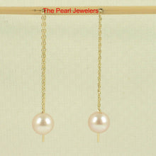 Load image into Gallery viewer, 14K Yellow Gold Pink Pearl Threader Chain Earrings