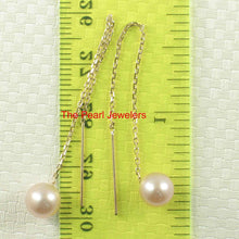 Load image into Gallery viewer, 14K Yellow Gold Pink Pearl Threader Chain Earrings