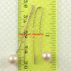 14K Yellow Gold Pink Pearl Threader Chain Earrings