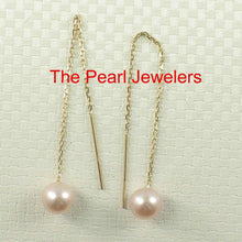 Load image into Gallery viewer, 14K Yellow Gold Pink Pearl Threader Chain Earrings