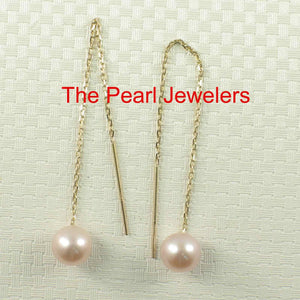 14K Yellow Gold Pink Pearl Threader Chain Earrings