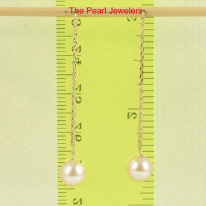 14K Yellow Gold Pink Pearl Threader Chain Earrings