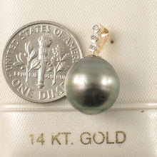 Load image into Gallery viewer, 14k Yellow Gold Triple-Diamond Bale &amp; Black Tahitian Pearl Pendant