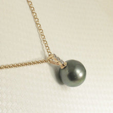 Load image into Gallery viewer, 14k Yellow Gold Triple-Diamond Bale &amp; Black Tahitian Pearl Pendant