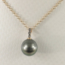 Load image into Gallery viewer, 14k Yellow Gold Triple-Diamond Bale &amp; Black Tahitian Pearl Pendant