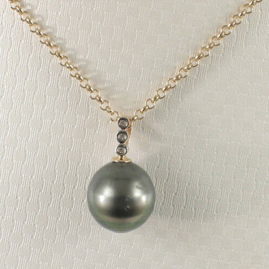 14k Yellow Gold Triple-Diamond Bale & Black Tahitian Pearl Pendant