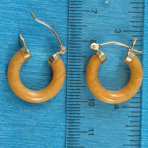 14K Yellow Gold Tube Ring Honey Jade Hoop Earrings