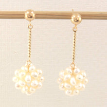 Load image into Gallery viewer, 14K Yellow Gold White Pearl Ball Dangle Tube Earrings (12mm Drop)