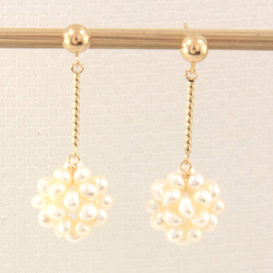 14K Yellow Gold White Pearl Ball Dangle Tube Earrings (12mm Drop)