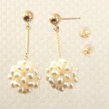 Load image into Gallery viewer, 14K Yellow Gold White Pearl Ball Dangle Tube Earrings (12mm Drop)