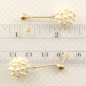 14K Yellow Gold White Pearl Ball Dangle Tube Earrings (12mm Drop)