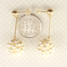 Load image into Gallery viewer, 14K Yellow Gold White Pearl Ball Dangle Tube Earrings (12mm Drop)