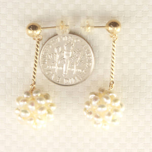 14K Yellow Gold White Pearl Ball Dangle Tube Earrings (12mm Drop)