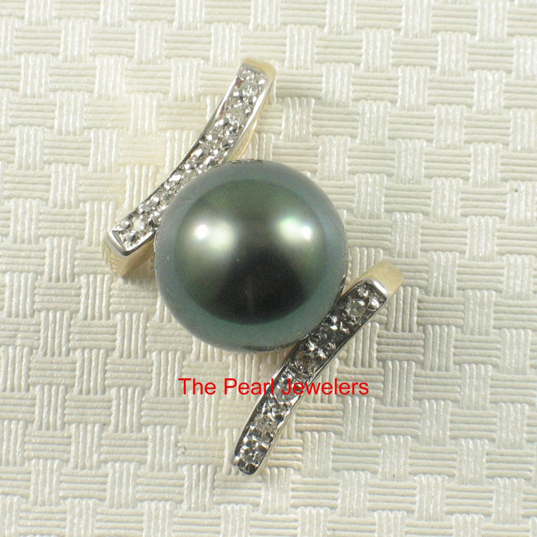 14k Yellow Gold Twin-Bar Black Tahitian Pearl Pendant