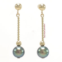 Load image into Gallery viewer, 14K Yellow Gold Twist Tube Tin-Cup Black Pearl Dangle Earrings