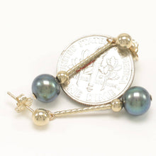 Load image into Gallery viewer, 14K Yellow Gold Twist Tube Tin-Cup Black Pearl Dangle Earrings