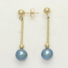Load image into Gallery viewer, 14K Yellow Gold Twist Tube Tin-Cup Black Pearl Dangle Earrings