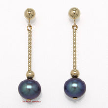 Load image into Gallery viewer, 14K Yellow Gold Twist Tube Tin-Cup Black Pearl Dangle Earrings