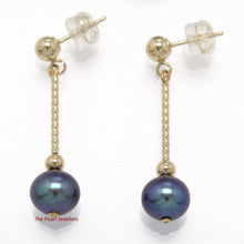 Load image into Gallery viewer, 14K Yellow Gold Twist Tube Tin-Cup Black Pearl Dangle Earrings