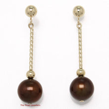 Load image into Gallery viewer, 14K Yellow Gold Twist Tube Tin-Cup Chocolate Pearl Dangle Earrings