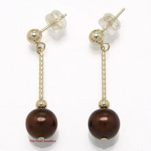 Load image into Gallery viewer, 14K Yellow Gold Twist Tube Tin-Cup Chocolate Pearl Dangle Earrings