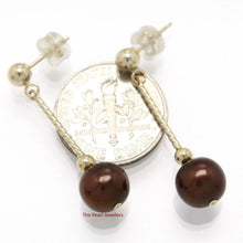 Load image into Gallery viewer, 14K Yellow Gold Twist Tube Tin-Cup Chocolate Pearl Dangle Earrings