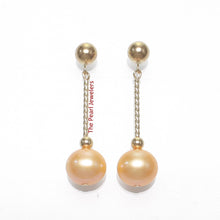 Load image into Gallery viewer, 14K Yellow Gold Twist Tube Tin-Cup Golden Pearl Dangle Earrings