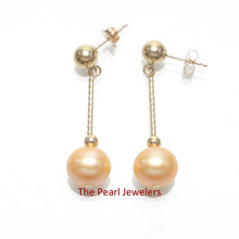 Load image into Gallery viewer, 14K Yellow Gold Twist Tube Tin-Cup Golden Pearl Dangle Earrings