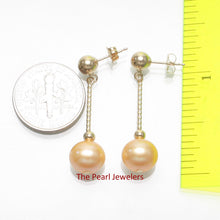 Load image into Gallery viewer, 14K Yellow Gold Twist Tube Tin-Cup Golden Pearl Dangle Earrings