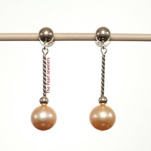 14K Yellow Gold Twist Tube Tin-Cup Golden Pearl Dangle Earrings