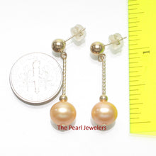 Load image into Gallery viewer, 14K Yellow Gold Twist Tube Tin-Cup Golden Pearl Dangle Earrings
