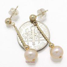 Load image into Gallery viewer, 14K Yellow Gold Twist Tube Tin-Cup Peach Pearl Dangle Earrings