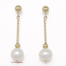 Load image into Gallery viewer, 14K Yellow Gold Twist Tube Tin-Cup White Pearl Dangle Earrings
