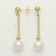 Load image into Gallery viewer, 14K Yellow Gold Twist Tube Tin-Cup White Pearl Dangle Earrings