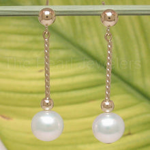 Load image into Gallery viewer, 14K Yellow Gold Twist Tube Tin-Cup White Pearl Dangle Earrings