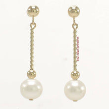 Load image into Gallery viewer, 14K Yellow Gold Twist Tube Tin-Cup White Pearl Dangle Earrings