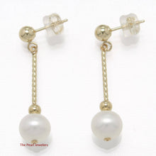 Load image into Gallery viewer, 14K Yellow Gold Twist Tube Tin-Cup White Pearl Dangle Earrings
