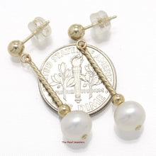Load image into Gallery viewer, 14K Yellow Gold Twist Tube Tin-Cup White Pearl Dangle Earrings