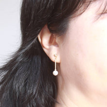 Load image into Gallery viewer, 14K Yellow Gold Twist Tube Tin-Cup White Pearl Dangle Earrings