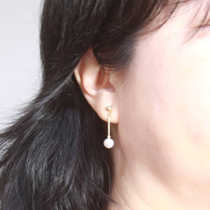 14K Yellow Gold Twist Tube Tin-Cup White Pearl Dangle Earrings