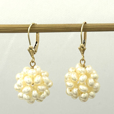 14K Yellow Gold White Pearl Ball Leverback Earrings (15mm)