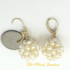 14K Yellow Gold White Pearl Ball Leverback Earrings (15mm)