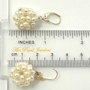 14K Yellow Gold White Pearl Ball Leverback Earrings (15mm)